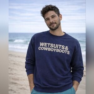 Ping Pong Surf Club Navy Men's Medium Sweatshirt "Cowboy Boots & Wetsuits"